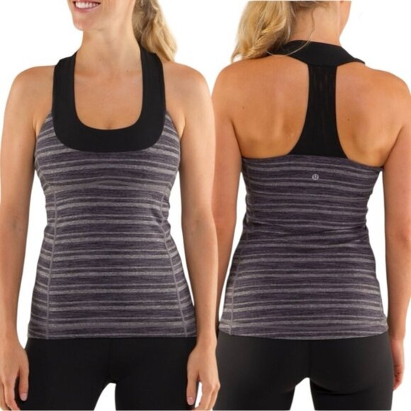 Lululemon Scoop Neck Tank Size 8 Black Stripes Galore / Black - Picture 1 of 9